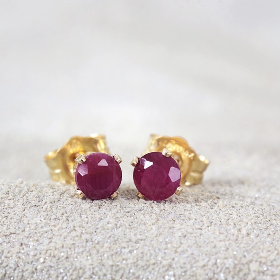 Ruby Stud Earrings - Genuine Ruby Jewelry