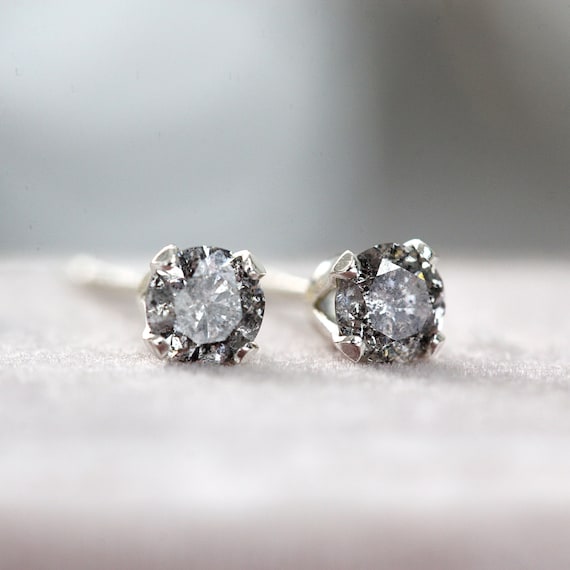 Salt and Pepper Diamond Stud Earrings - Real Diamond Studs in Silver or Gold