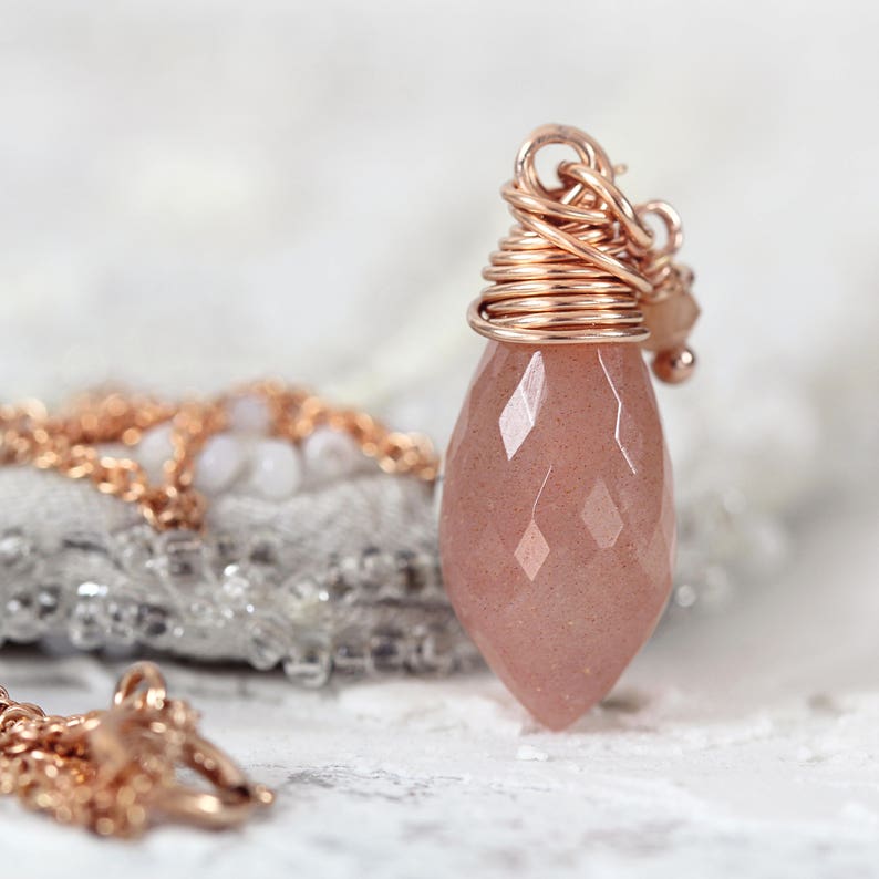 Pink Moonstone Necklace Moonstone Jewelry June Birthstone Necklace For Women Moonstone Pendant Necklace Wire Wrapped Jewelry image 1