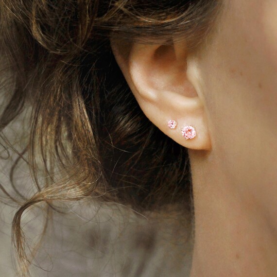 Pink Crystal Stud Earrings - Dainty Minimalist Jewellery
