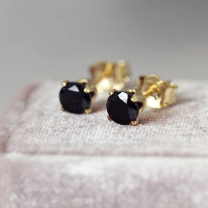 Black Spinel Earrings Black Spinel Stud Earrings Black Earrings For Women Black Spinel Jewelry Black Studs Black & Gold Earrings image 2