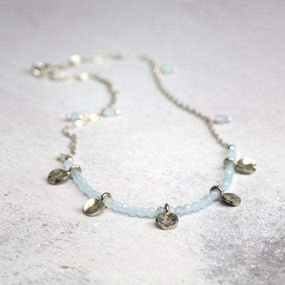 Blue Aquamarine Necklace Silver - Sterling Silver Charm Necklace