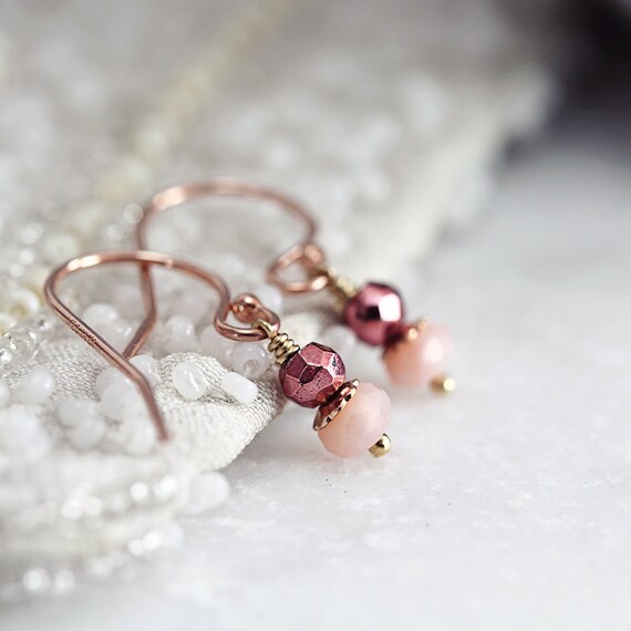 Pink Opal Earrings - Tiny Earrings - October Birthstone Earrings - Opal Jewelry - Pink Stone Earrings