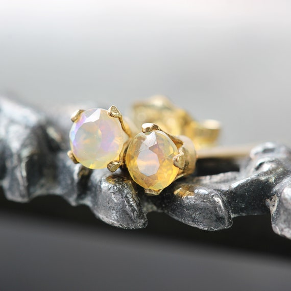 Ethiopian Opal Stud Earrings - White Opal Earrings