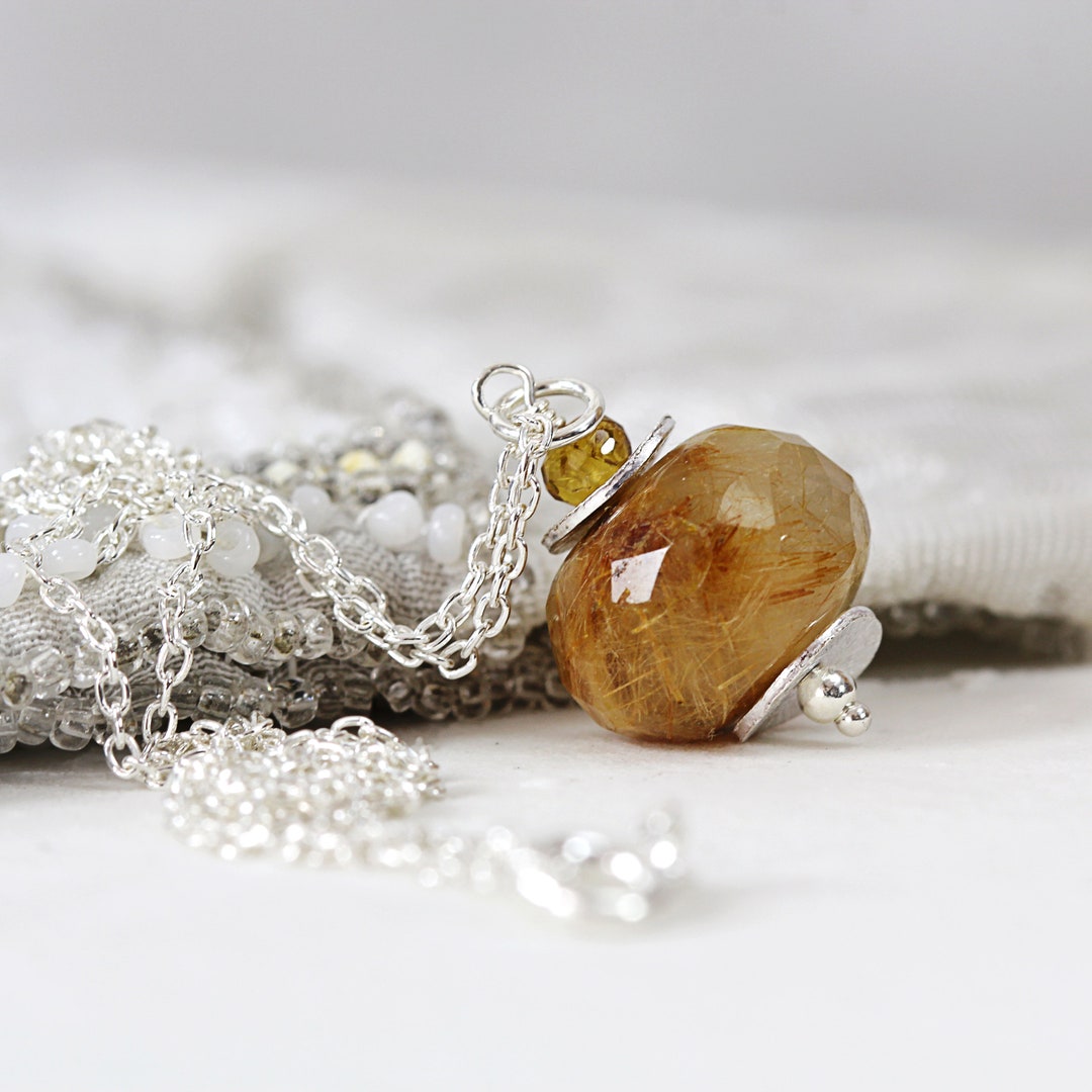 Rutilated Quartz Necklace - Golden Rutile Necklace - Golden Rutilated ...