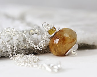 Rutilated Quartz Necklace - Golden Rutile Necklace - Golden Rutilated Pendant Necklace - Bronze Yellow Necklace - Rutile Quartz Jewellery