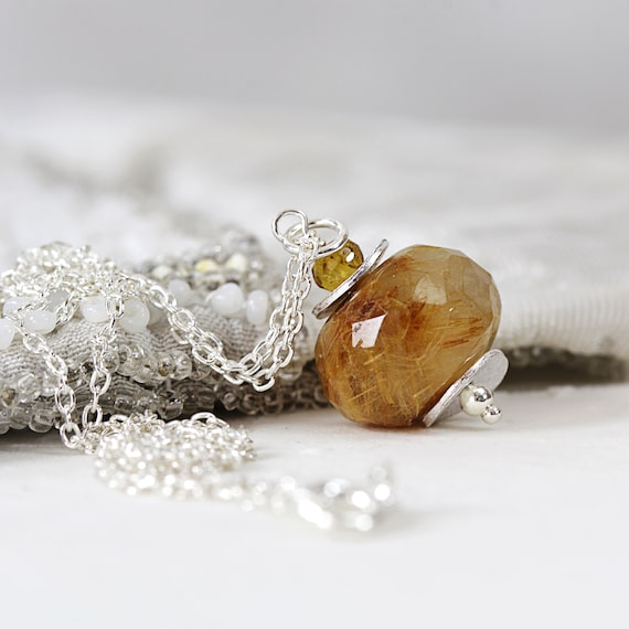 Rutilated Quartz Necklace - Golden Rutilated Pendant Necklace