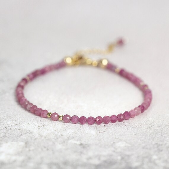 Pink Tourmaline Bracelet, Rose Gold Silver - October Birthstone Gift