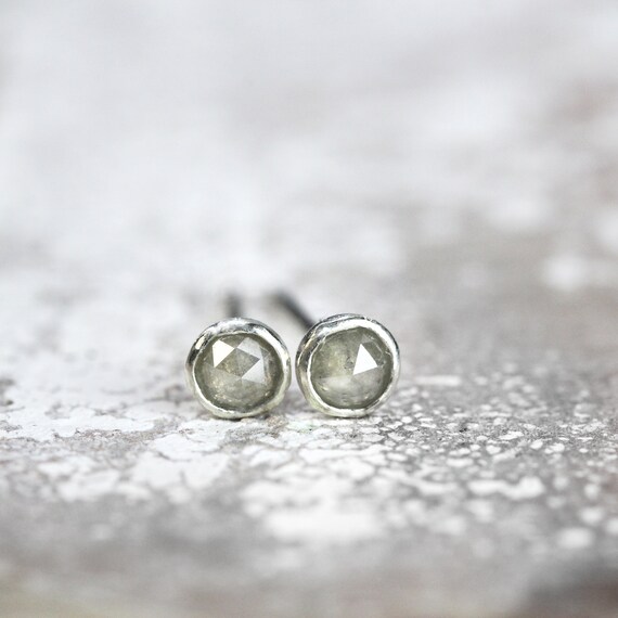 Grey Diamond Post Earrings - Minimalist Unisex Earrings for Men or Women