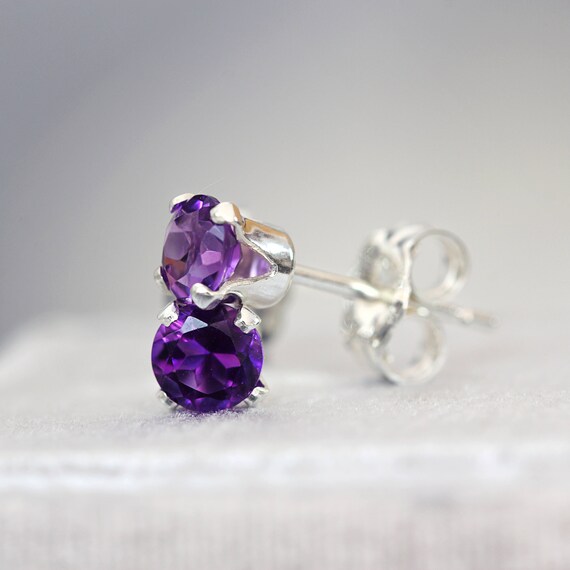 Amethyst Ear Studs - Unisex February Birthstone