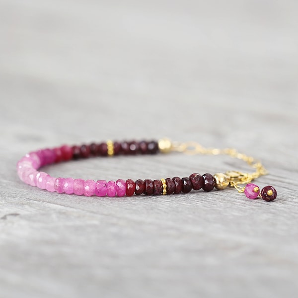 Gold Ruby Bracelet - Ruby Bead Bracelet - July Birthstone - Real Ruby Jewelry - UK Jewellery - Genuine Ruby Bracelet