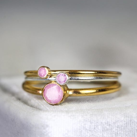 Pink Sapphire Stacking Ring for Women - September Birthday Gift