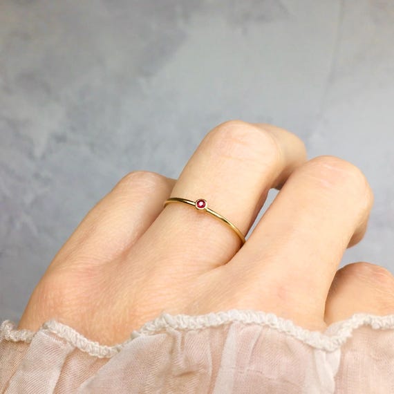 Dainty Ruby Stacking Ring Gold Fill - Minimalist July Birthstone Ring