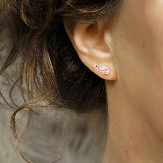 Pink Crystal Stud Earrings - Dainty Minimalist Jewellery