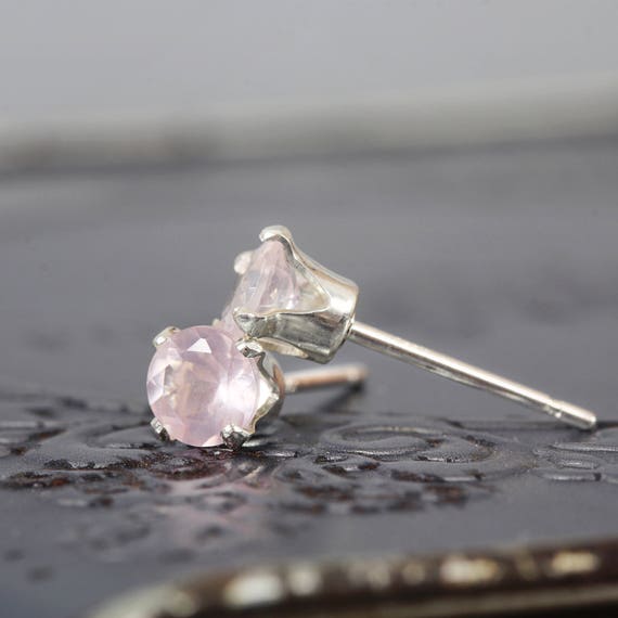 Rose Quartz Wedding Earrings - Dainty Bridal Studs