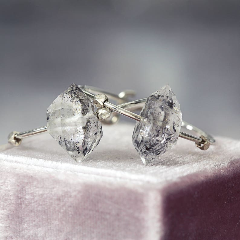 Crystal Hoop Earrings Herkimer Diamond Earrings Gemstone Hoop Earrings Raw Crystal Jewelry Modern Earrings image 3