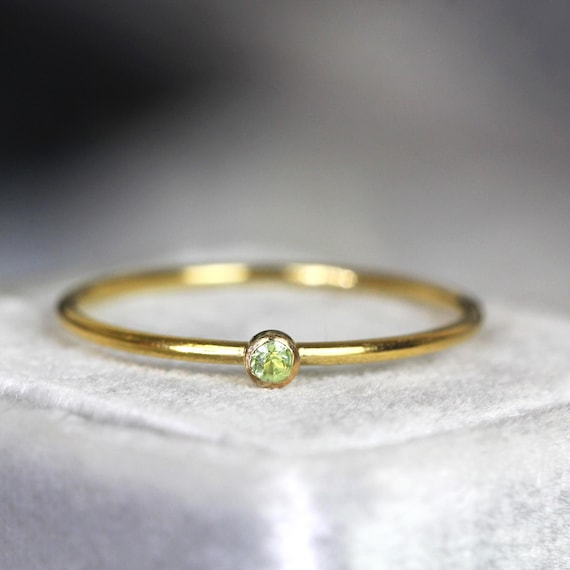 Skinny Peridot Ring Gold or Silver - Solitaire Stackable Ring
