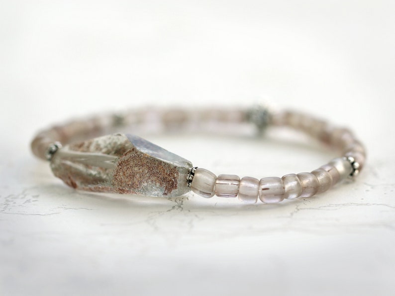 Raw Quartz Crystal Bracelet Organic Jewelry Natural Stone Bracelet Quartz Bracelet Brown Bead Bracelet image 1