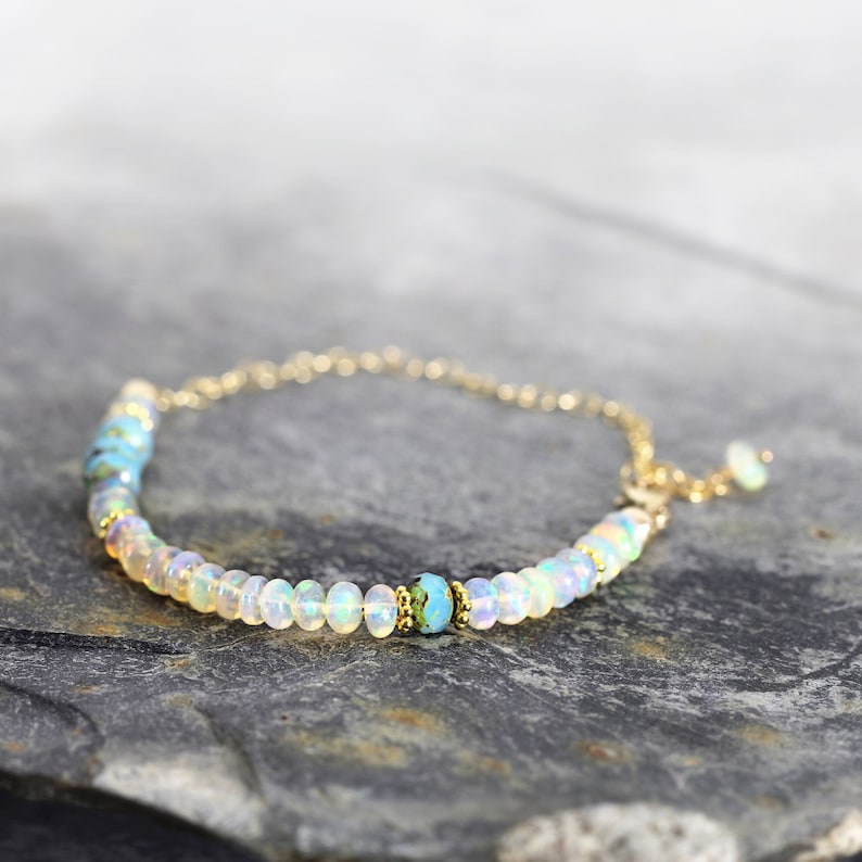 White Opal Bracelet Iridescent Gemstone Bracelet October Birthstone Bracelet Opal Jewelry For Women Fine jewelry Gift For Her image 1