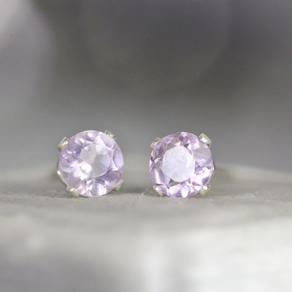 Pink Amethyst Stud Earrings Silver - Rose de France Amethyst Earrings