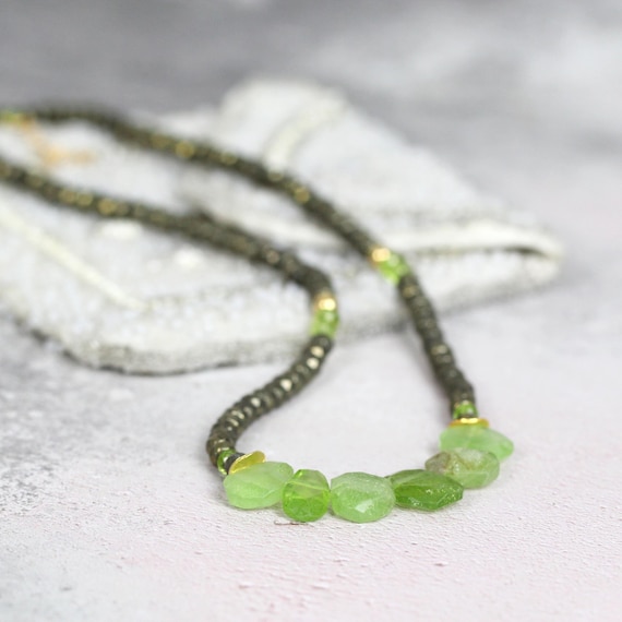 Peridot Birthstone Necklace - Handmade Raw Stone Jewelry