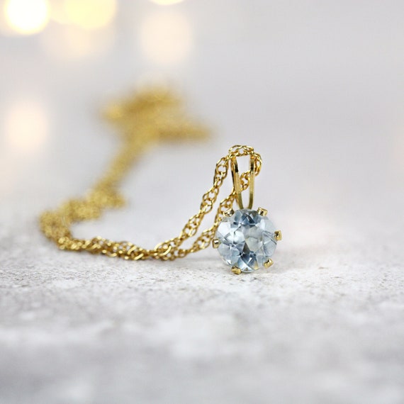Dainty Gold Aquamarine Necklace, Elegant Aquamarine Solitaire Pendant for Women