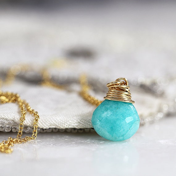 Amazonite Necklace - Green Teardrop Necklace - LAST ONE