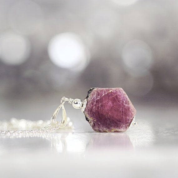 Raw Ruby Necklace - Rough Ruby Pendant