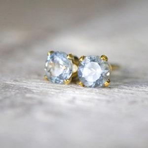 Blue Aquamarine Earrings March Birthstone Pale Blue Earrings Genuine Aquamarine Stud Earrings Gold Earrings Earrings For Mom image 2