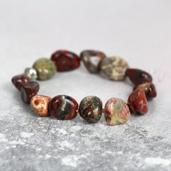 Leopardskin Jasper Bracelet - Chunky Statement Bracelet For Women