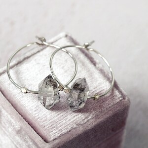 Crystal Hoop Earrings Herkimer Diamond Earrings Gemstone Hoop Earrings Raw Crystal Jewelry Modern Earrings image 2