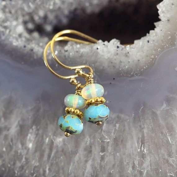 Ethiopian Opal Earrings - Iridescent October Birthstone Earrings