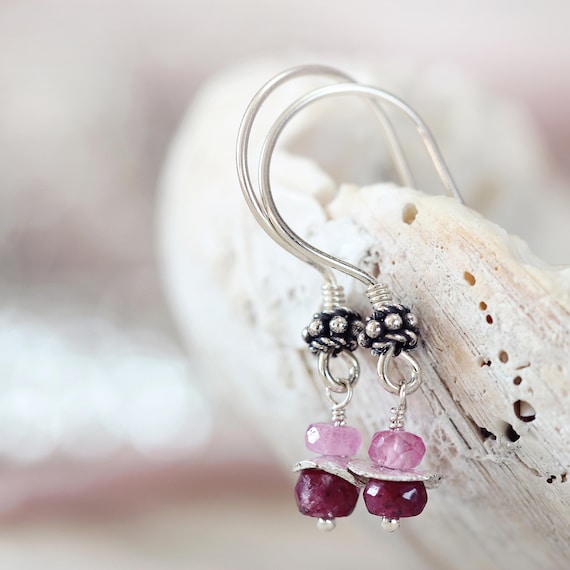 Silver Ruby Drop Earrings - July Birthstone Gift