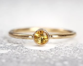 Gold Citrine Ring For Women or Men - Brazilian Citrine Solitaire Ring Gold or Silver - Simple Yellow Citrine Ring - November Birthstone Gift