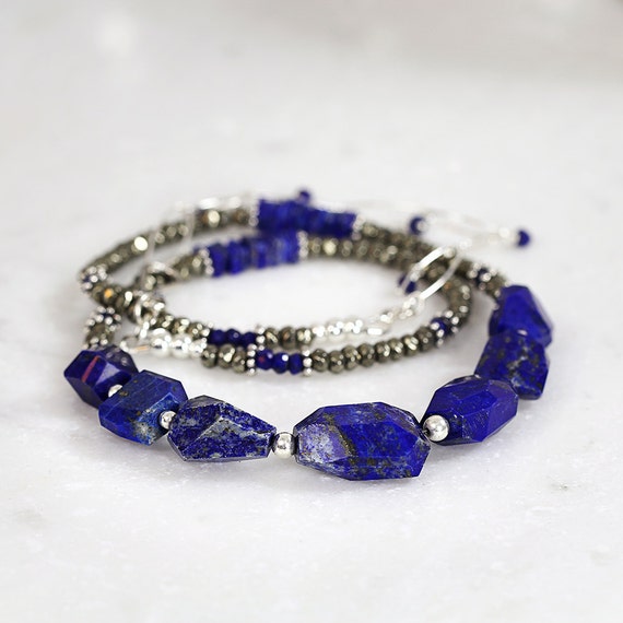 Chunky Lapis Lazuli Necklace - Blue Statement Necklace