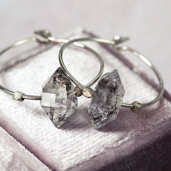 Crystal Hoop Earrings - Herkimer Diamond Earrings