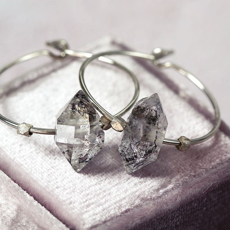Crystal Hoop Earrings Herkimer Diamond Earrings Gemstone Hoop Earrings Raw Crystal Jewelry Modern Earrings image 1