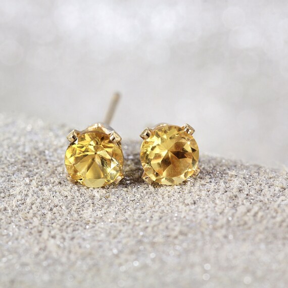 Citrine Studs Gold - Unisex Yellow Citrine Post Earrings