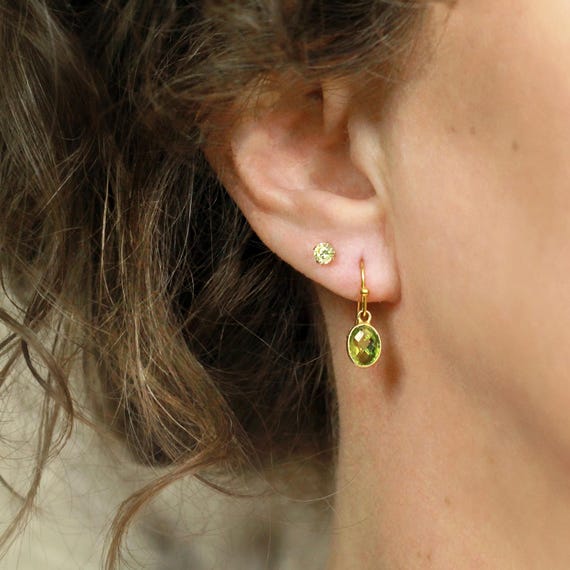 Peridot Earrings Gold - August Birthstone Dangle Drop Earrings