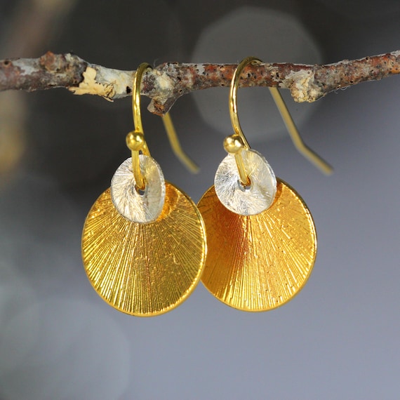 Mixed Metal Earrings - Gold & Silver Etched Metal Earrings