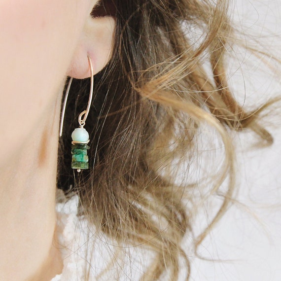 Emerald Dangle Earrings - Emerald Amazonite Earrings