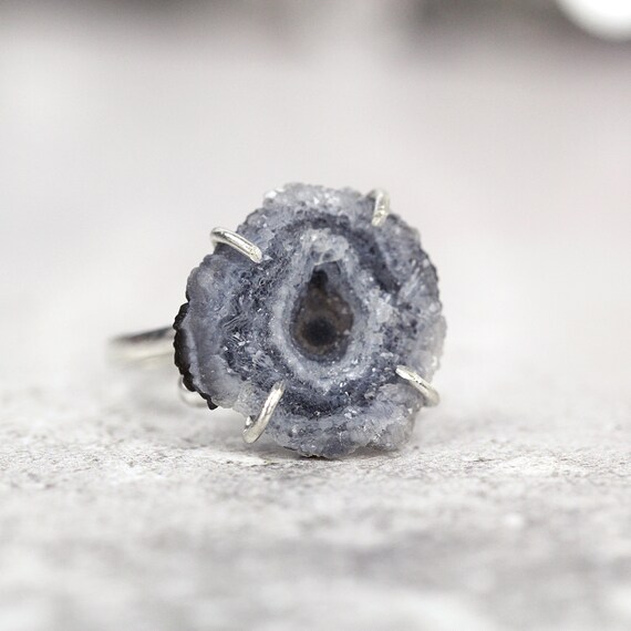Raw Stone Ring - Natural Druzy Ring - Grey Stone Ring