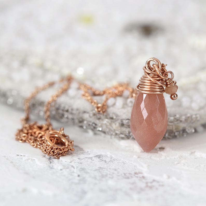 Pink Moonstone Necklace Moonstone Jewelry June Birthstone Necklace For Women Moonstone Pendant Necklace Wire Wrapped Jewelry image 3