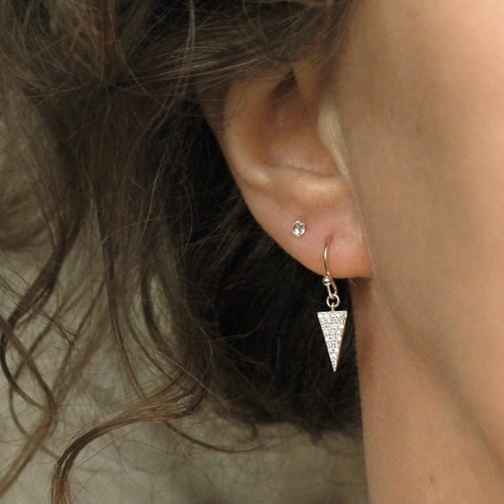 Gold Pave Cubic Zirconia Modern Triangle Earrings - Edgy Geometric Drops