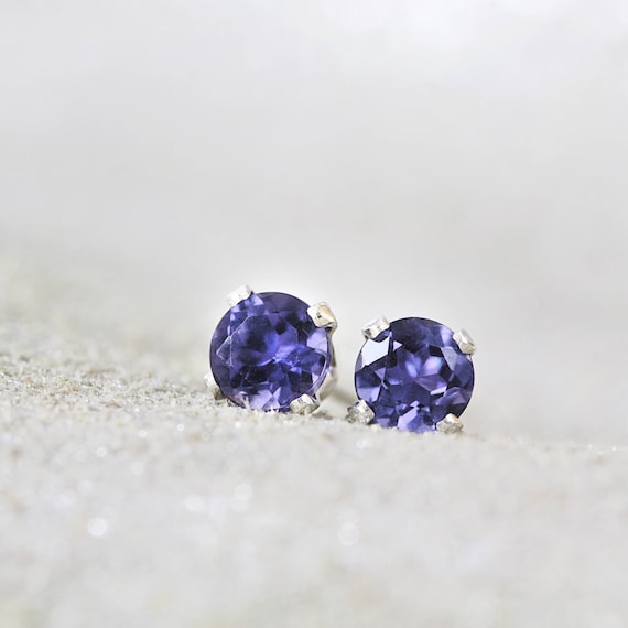 Iolite Earrings - Blue Gemstone Studs