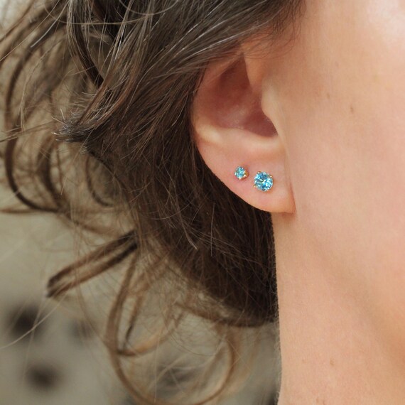 Swiss Blue Topaz Stud Earrings - Birthstone Gift Idea