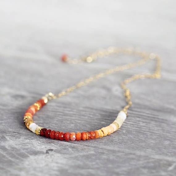 Fire Opal Necklace - Ombre Gemstone Necklace