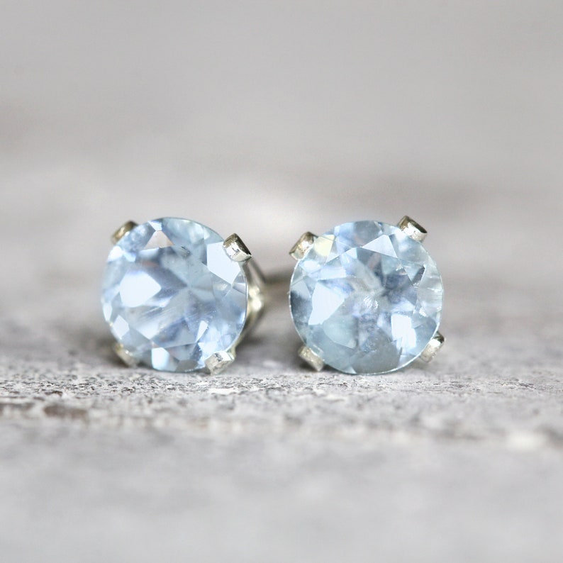 Blue Aquamarine Earrings March Birthstone Pale Blue Earrings Genuine Aquamarine Stud Earrings Gold Earrings Earrings For Mom image 7