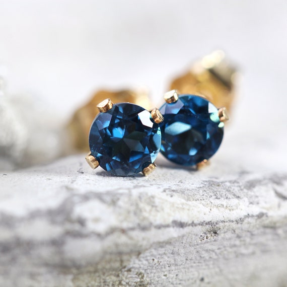 London Blue Topaz Stud Earrings - November Birthstone Earrings