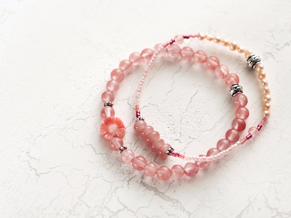 Coral and Pearl Bracelet Set - Pretty Gemstone Bracelets